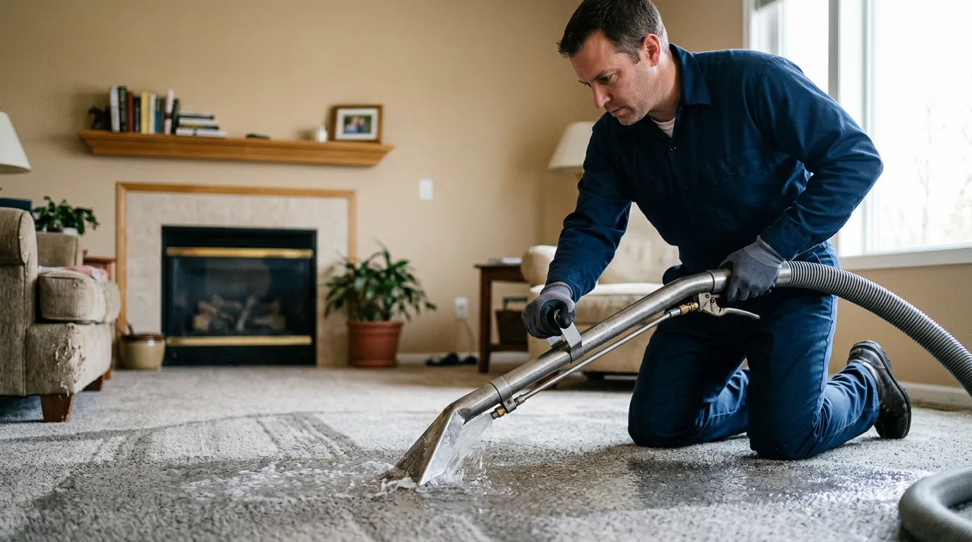 Water damage restoration technician working near East Andover, ME